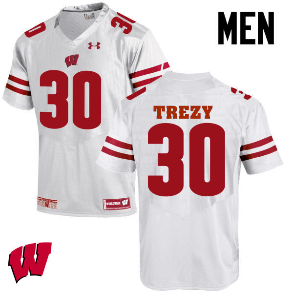Men Wisconsin Badgers #30 Serge Trezy College Football Jerseys-White